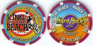 HARD ROCK  LAS VEGAS  1998 KING OF THE BEACH  CASINO $5 CHIP 
