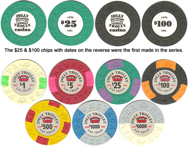 Jolly Trolley Casino $1000 Bill Borland Commemorative Chips Las Vegas Nevada * 