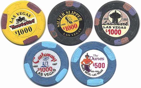 Jolly Trolley Casino $1000 Bill Borland Commemorative Chips Las Vegas Nevada * 